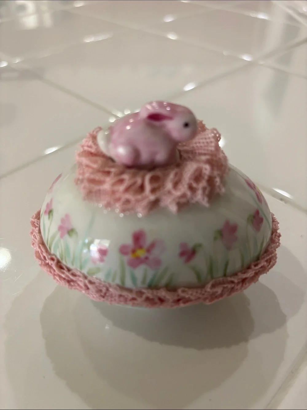 Pink Floral Ceramic Small Pet Easter Bunny , Rabbit Ireland Keepsake